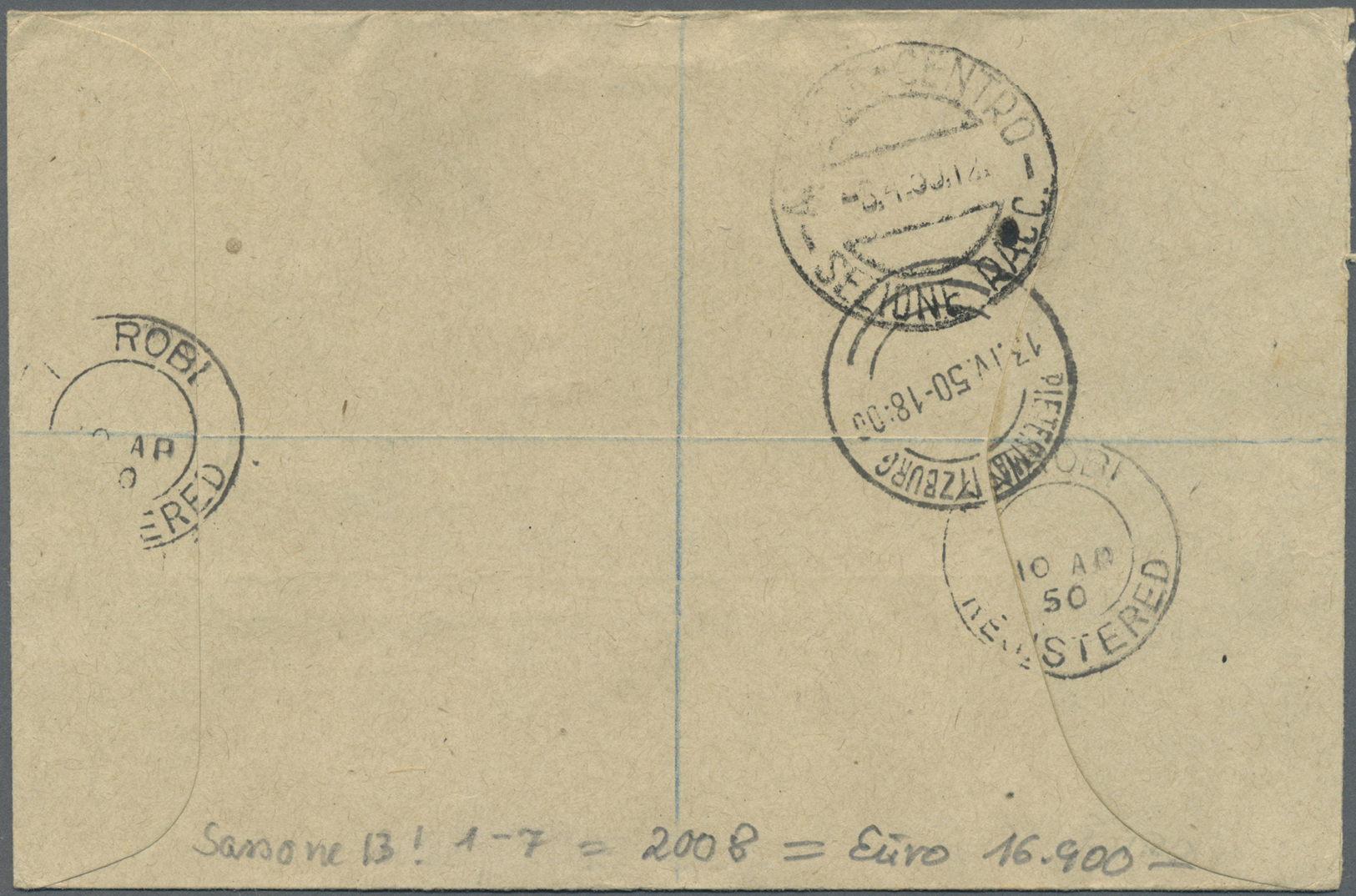 Br Britische Militärpost II. WK: 1950, "B. A. ERITREA" KGVI 10 Sh. And 5C To 75 C On Registered Letter Sent From - Other & Unclassified