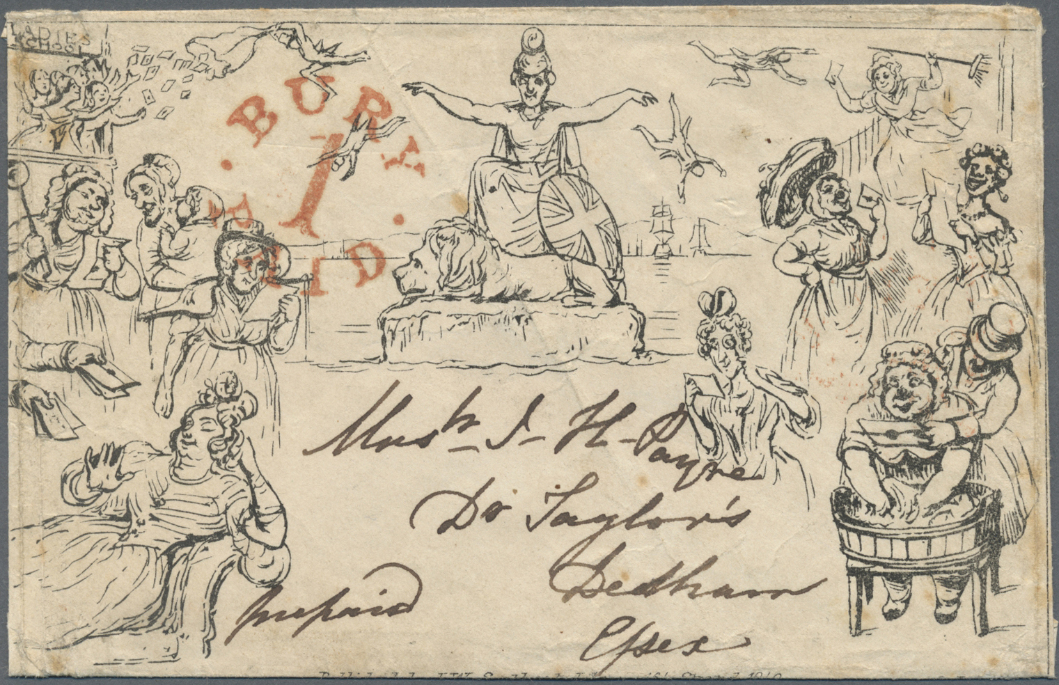 Br Großbritannien - Ganzsachen: 1840: Political Caricature Envelope By J.W. Southgate Library, 164 Strand (London - 1840 Mulready Envelopes & Lettersheets