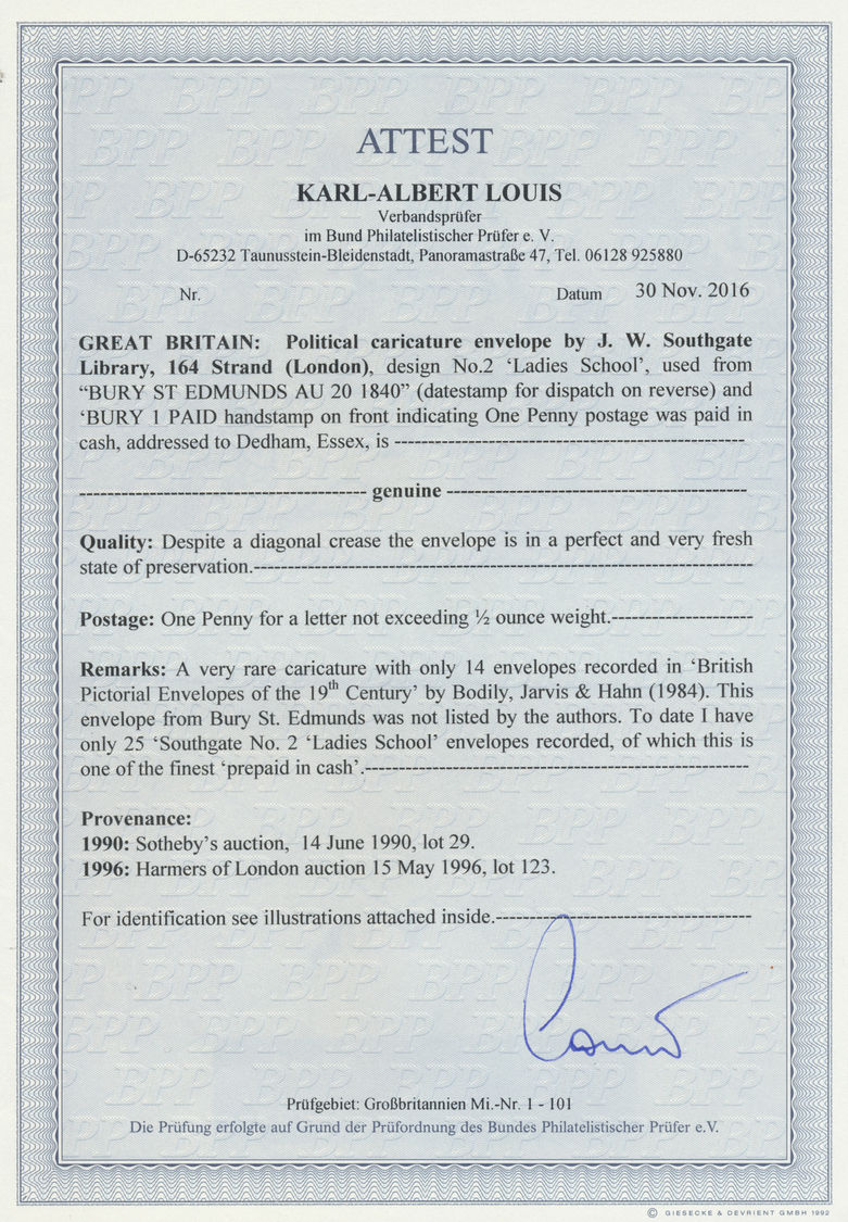 Br Großbritannien - Ganzsachen: 1840: Political Caricature Envelope By J.W. Southgate Library, 164 Strand (London - 1840 Mulready Envelopes & Lettersheets