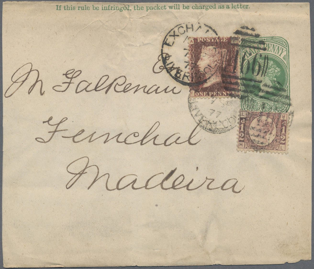 GA Großbritannien - Ganzsachen: 1877. Postal Stationery News-band Wrapper ½d Green Upgraded With SG 44, 1d Rose/r - 1840 Enveloppes Mulready