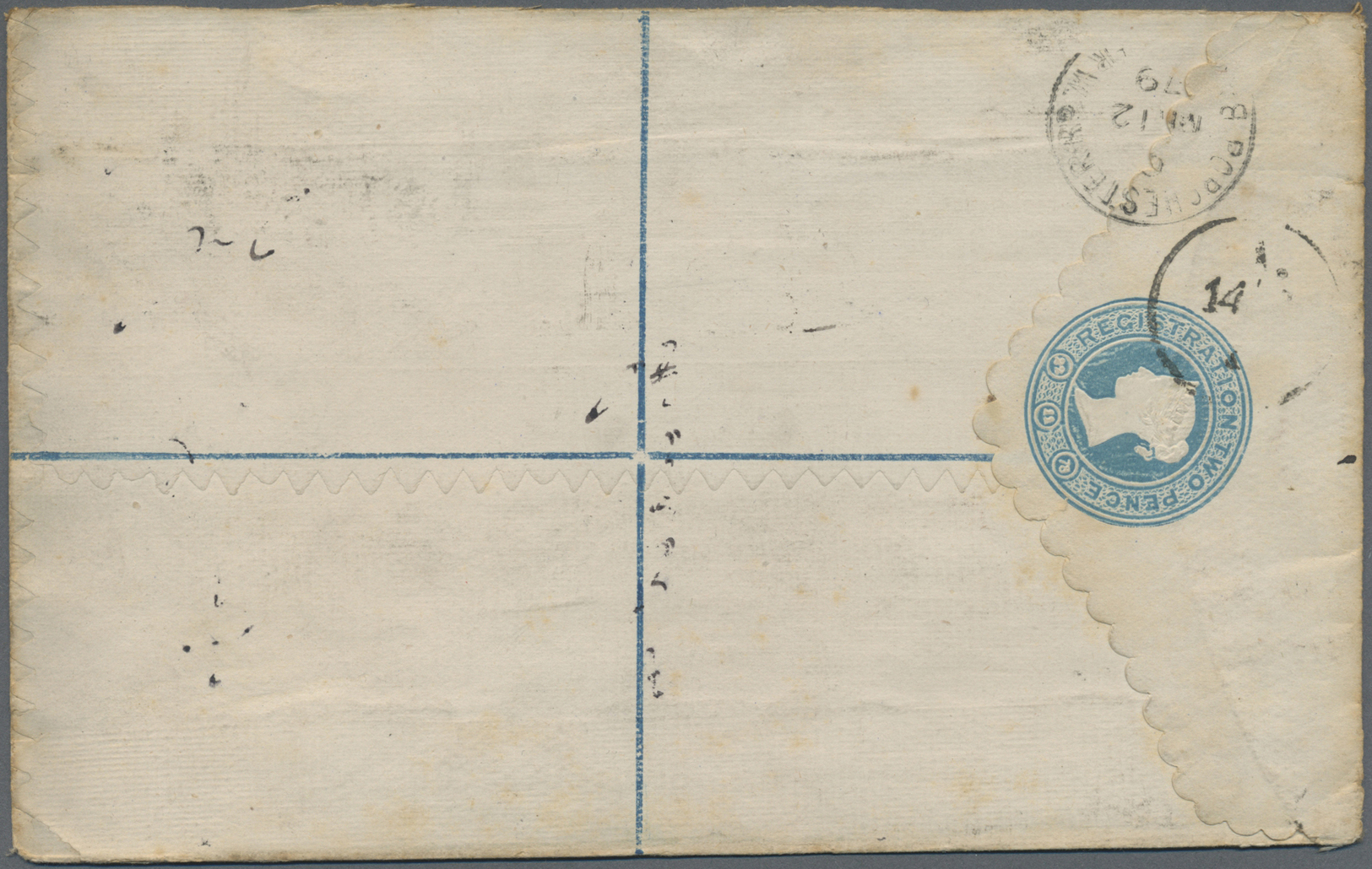 GA Großbritannien - Ganzsachen: 1879, Stat. Registered Envelope (153x96 Mm) With Addtional Franking Of 2 Pieces 2 - 1840 Enveloppes Mulready