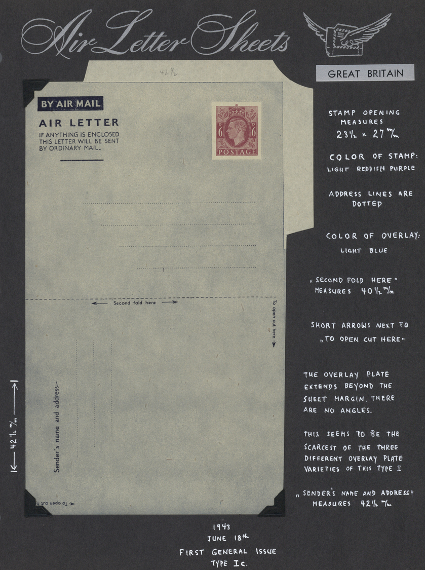GA Großbritannien - Ganzsachen: 1943, Air Letter First General Issue 6d, Type Ic, No Overlay Flag, Very Rare. - 1840 Mulready Envelopes & Lettersheets