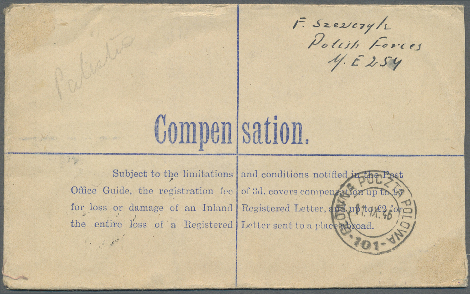 GA Großbritannien - Ganzsachen: 1946. Registered Postal Stationery Envelope 3d Green Addressed To England Cancell - 1840 Mulready Envelopes & Lettersheets