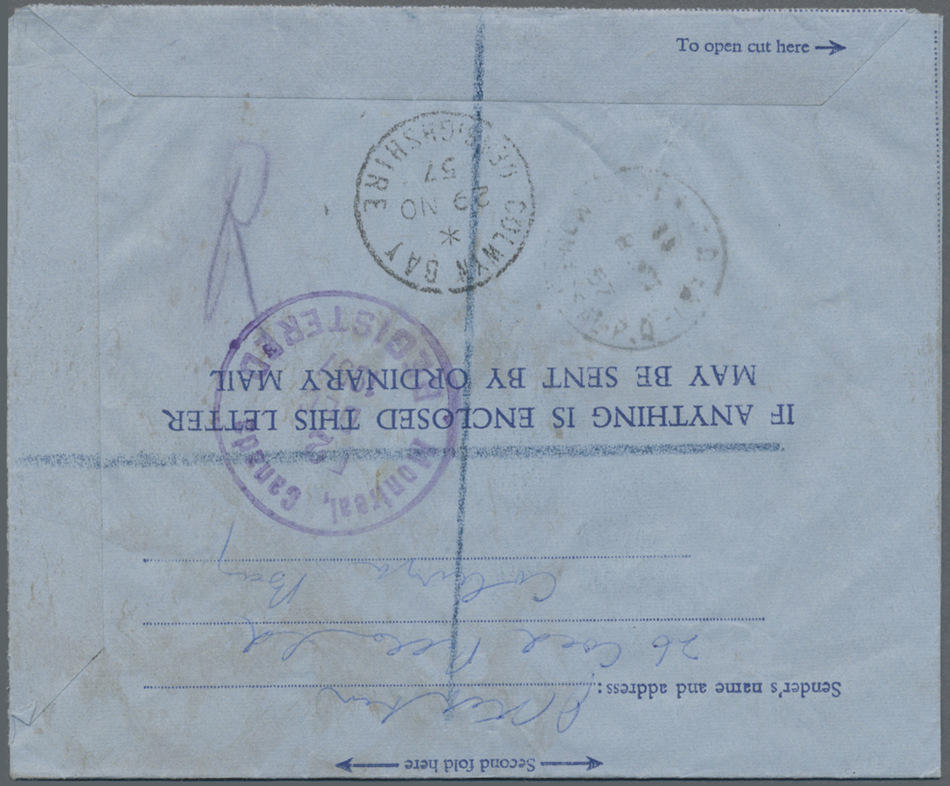 GA Großbritannien - Ganzsachen: 1957 (29.11.), Coronation Airletter 1953 With Variety 'MISSING STAMP IMPRESSION' - 1840 Mulready Envelopes & Lettersheets
