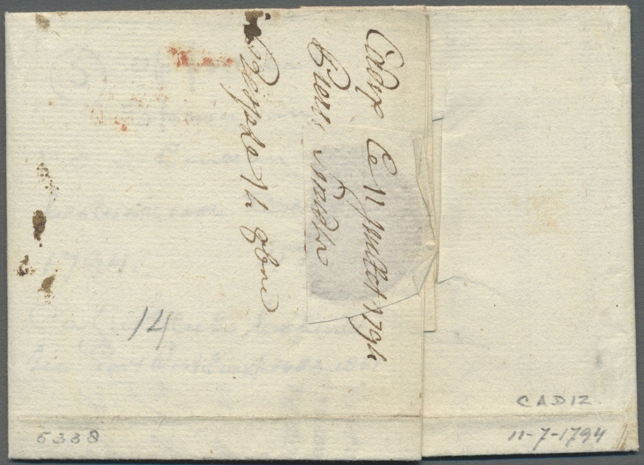 Br Großbritannien - Stempel: 1794, Letter "S" For Spain In Circled Postmark Of London On Letter From Cadiz Via Li - Marcophilie