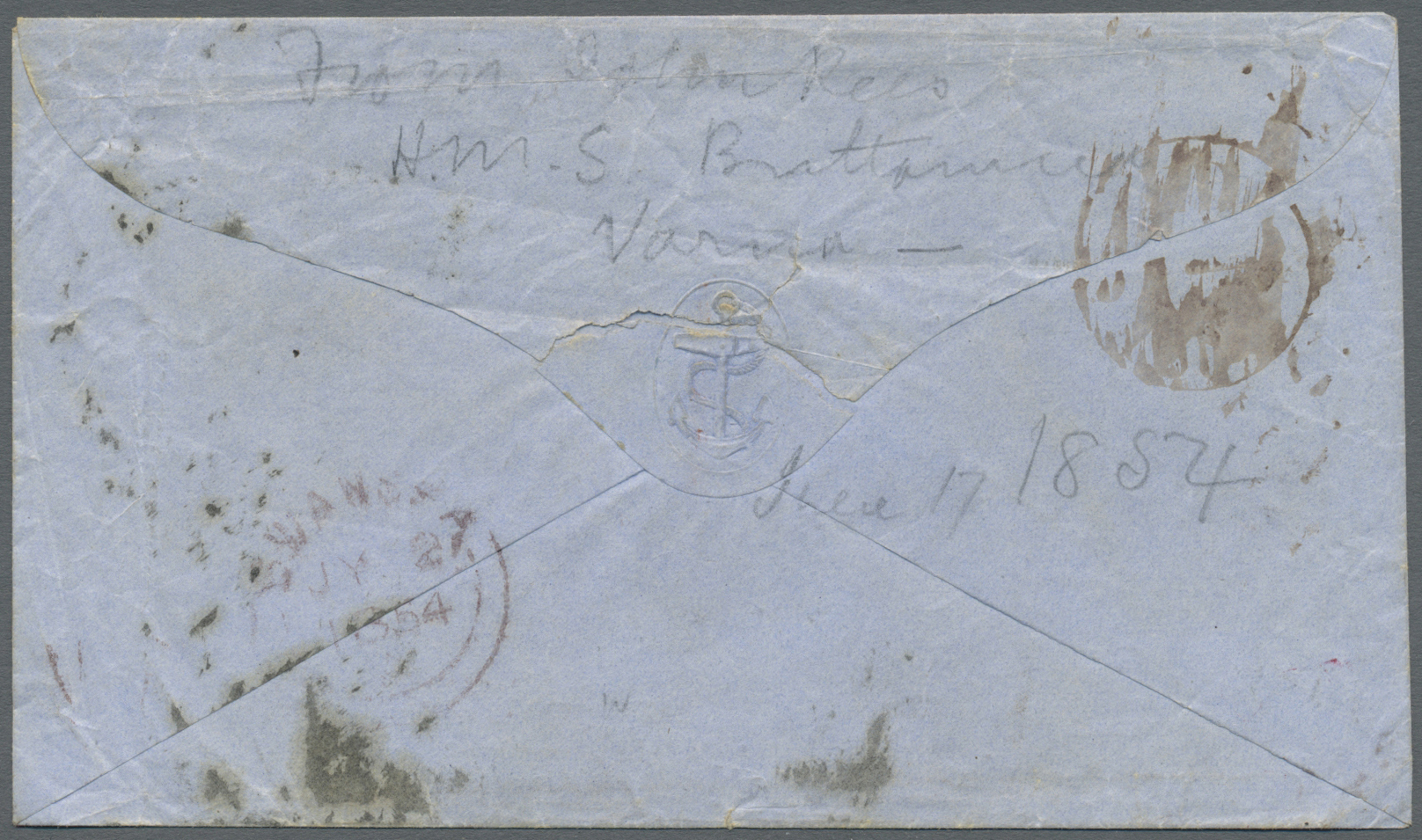 Br Großbritannien - Besonderheiten: 1854, CRIMEAN WAR, Envelope Endorsed On Back By "John Rees, H.M.S. BRITANNIA, - Other & Unclassified