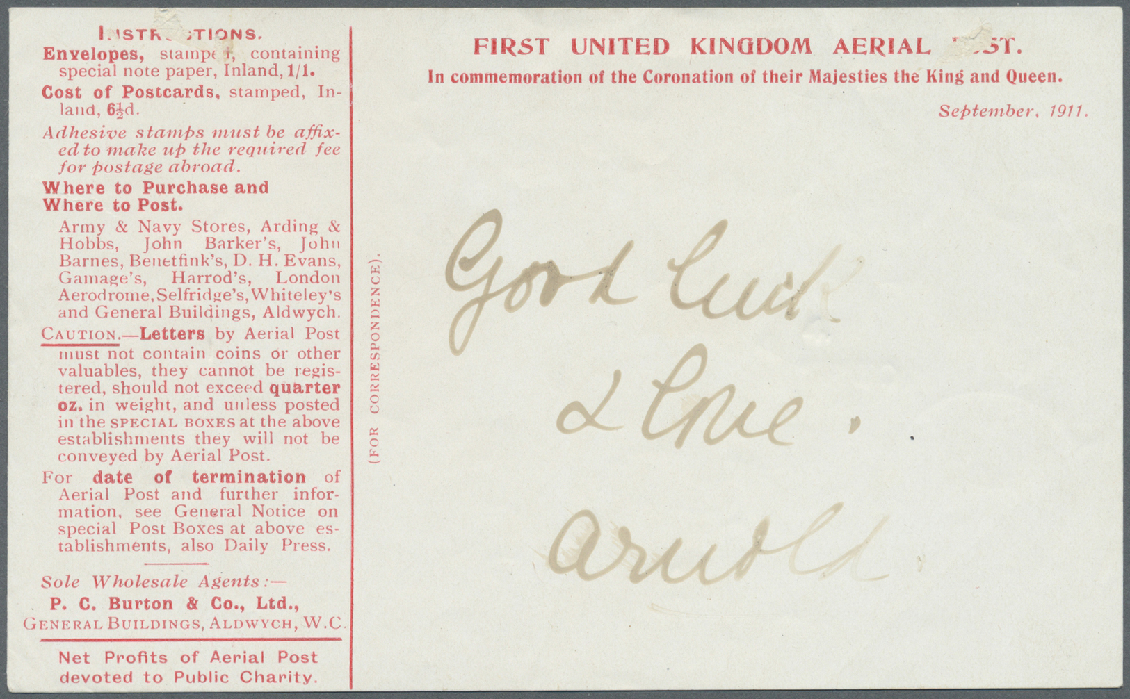 Br Großbritannien - Besonderheiten: 1911, ENGLAND/1.UK AERIAL POST /LONDON - WINSOR 9.9. (SST.2) Auf Dunkelgrüner - Other & Unclassified
