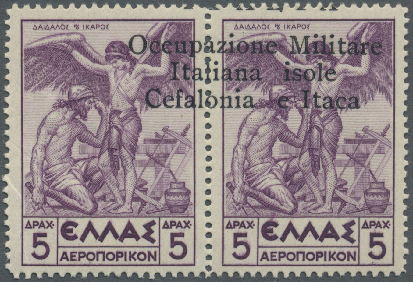 * Ionische Inseln - Lokalausgaben: Kefalonia Und Ithaka: 1941, Argostoli Issue, 5dr. Violet Airmail Stamp With M - Iles Ioniques