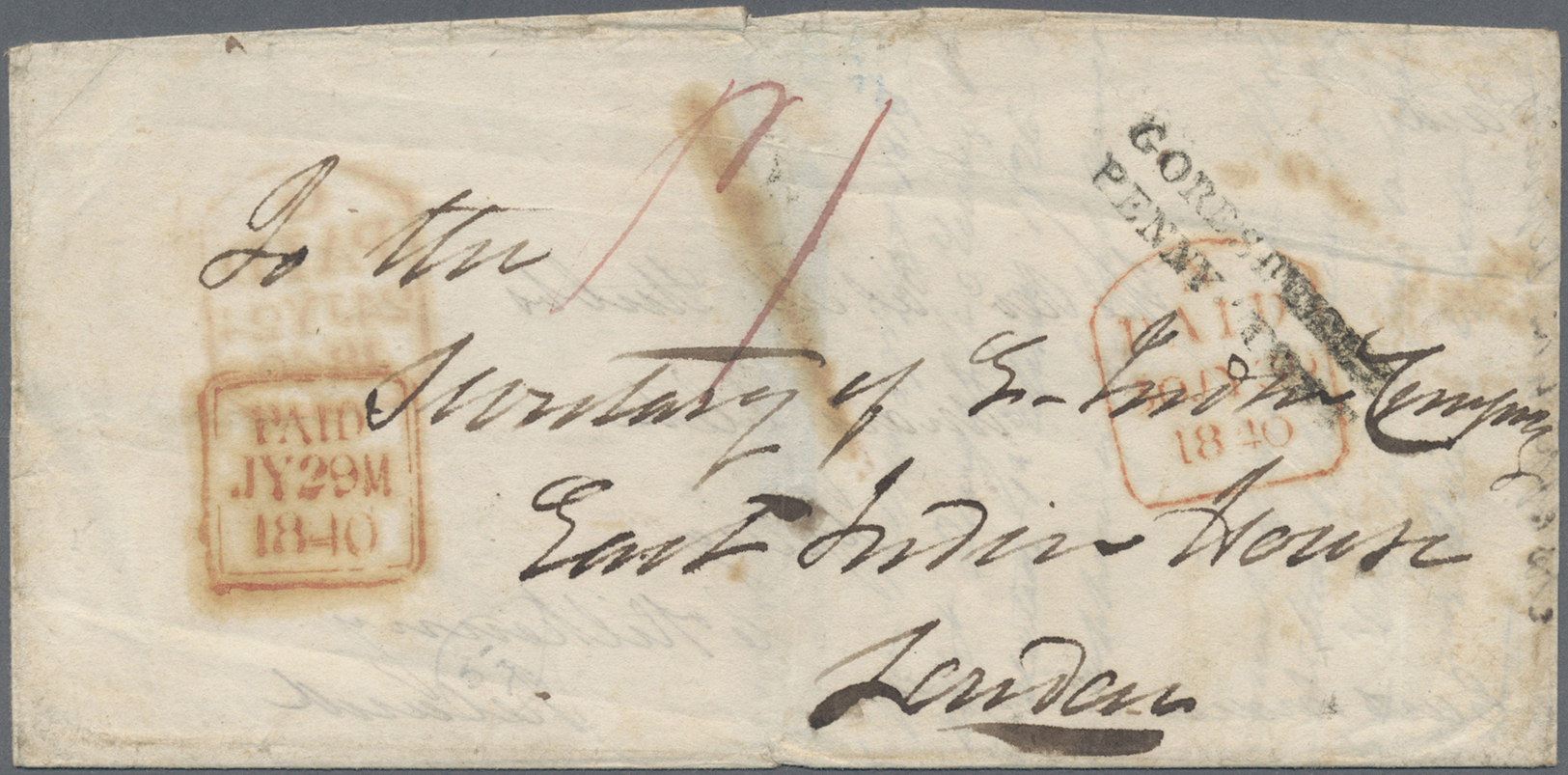 Br Irland - Vorphilatelie: 1840. Stampless Envelope (folds And Tears) Addressed To London Cancelled By Gores Brid - Préphilatélie