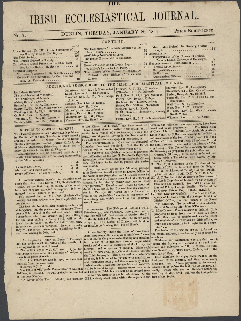 Br Irland: 1841, Red Free Frank 1d. On Page Of "THE IRISH ECCLESIASTICAL JOURNAL", Dublin, 26 Jan 1841. - Covers & Documents