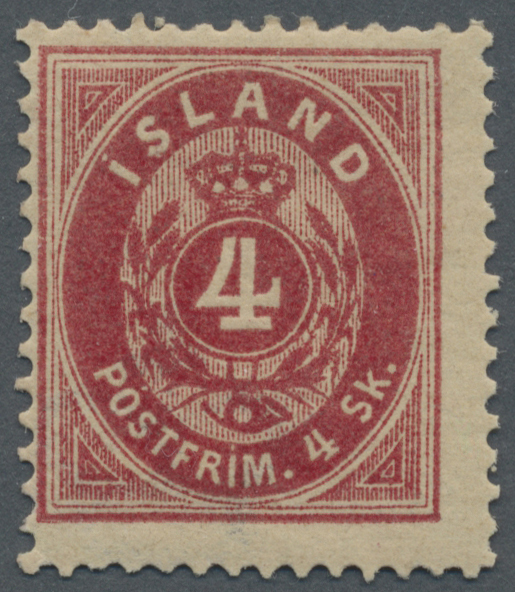 * Island: 1873, 4sk. Carmine, Perf. 14:13½, Bright Colour, Well Perforated, Mint O.g. With Slight Hinge Remnant, - Autres & Non Classés
