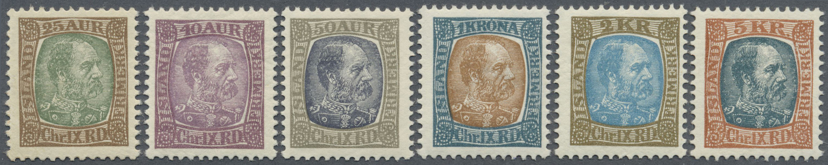 ** Island: 1902/1904, Definitives Christian, 25a. To 5kr., Six Values, Bright Colors, Well Perforated, Unmounted - Autres & Non Classés