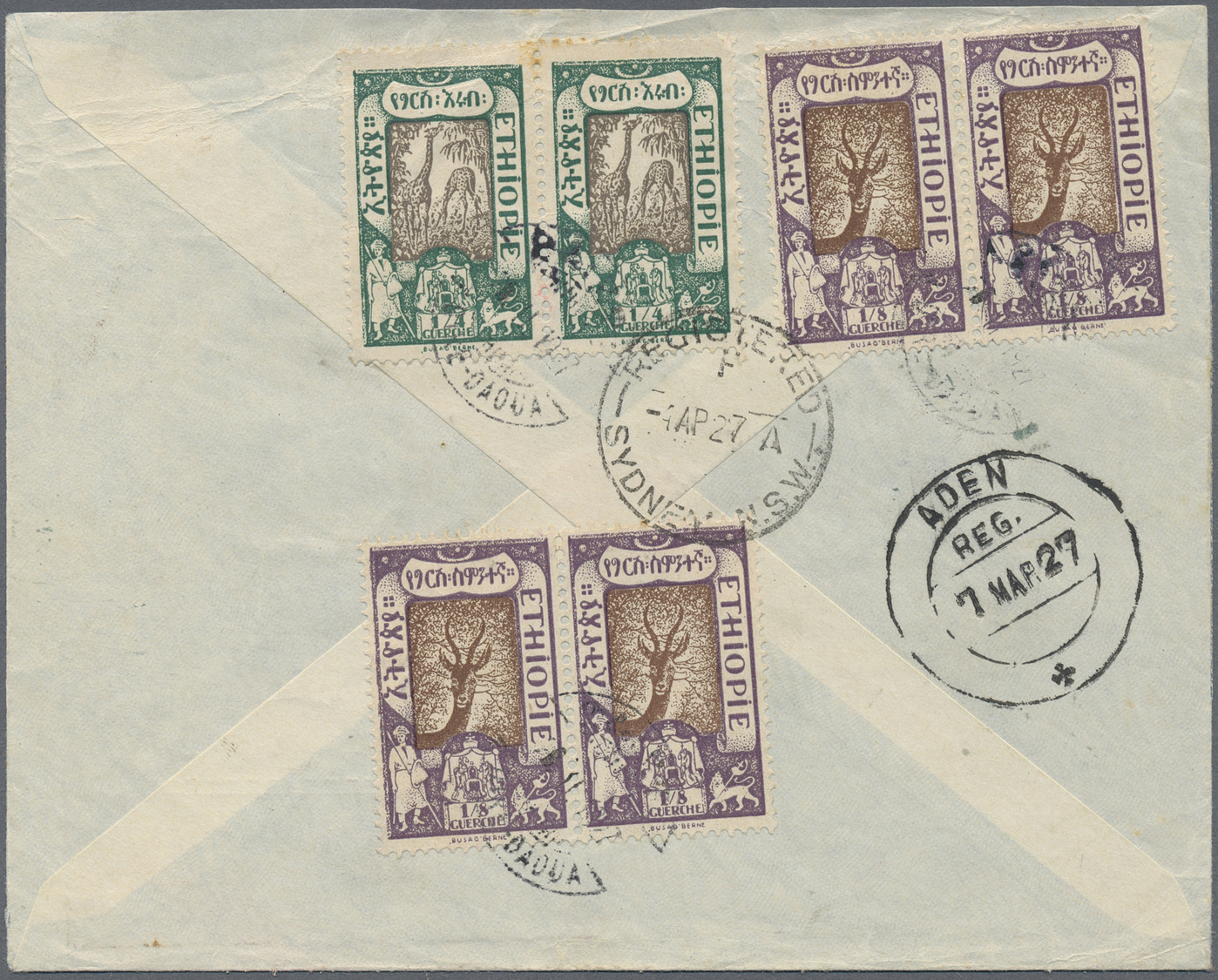 Br Äthiopien: 1927. Registered Envelope (small Opening Faults)headed 'Postes, Telegraphes & Telephones Ethiopiens/Bureau - Ethiopia