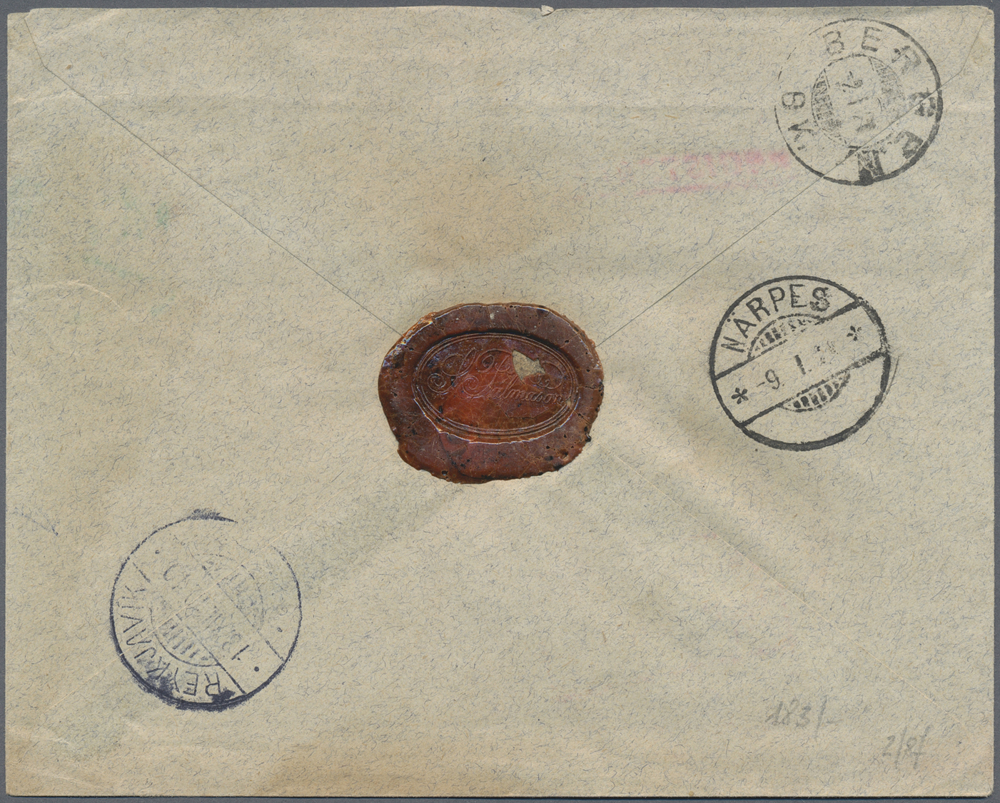 Br Island: 1919, Fine Registered Letter With 1 E. Double Kings In Strip Of Five And 15 A Sigurdsson On Sealed R-l - Other & Unclassified