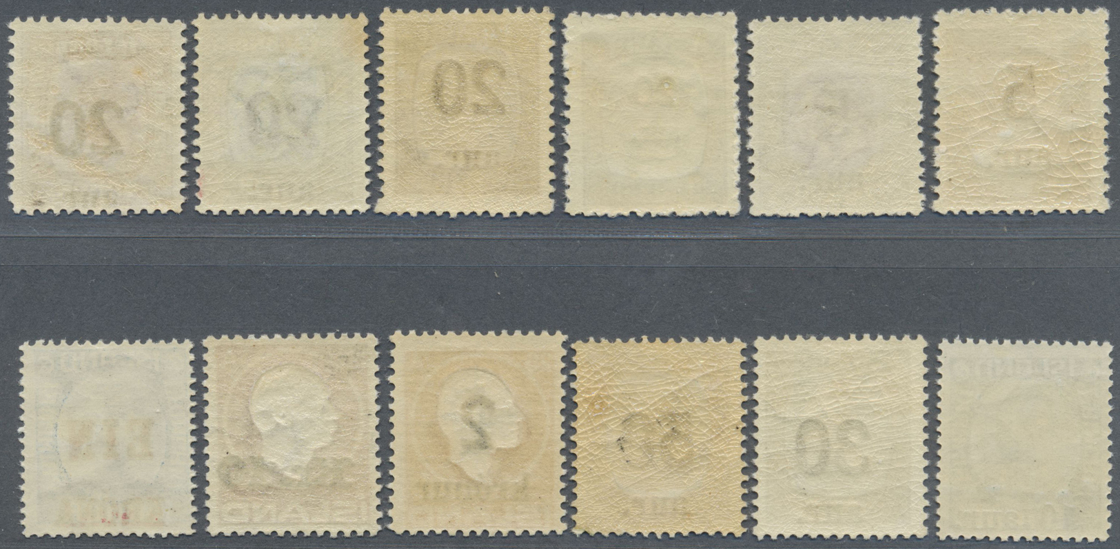 ** Island: 1921/1926, Revaluation Overprints, Twelve Different Values, Unmounted Mint, Unsigned (Facit 98/102, 10 - Other & Unclassified