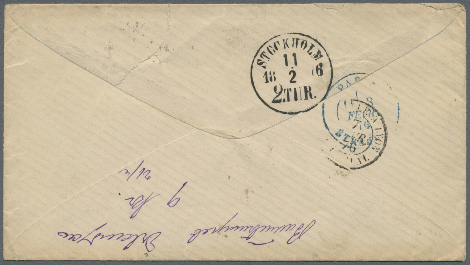 Br Algerien: 1876, France Ceres 30 C. Brown Tied By GC "5005" To Envelope From "ALGER 5.FEVR.76" Via Paris To Stockholm  - Algeria (1962-...)