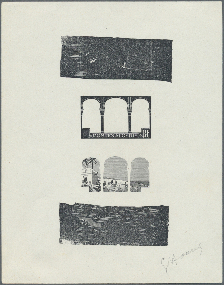 (*) Algerien: 1926, Definitives "Views", Design "Mustapha Superieur", Compound Stage Proof Sheet In Black On Coated Pape - Algeria (1962-...)