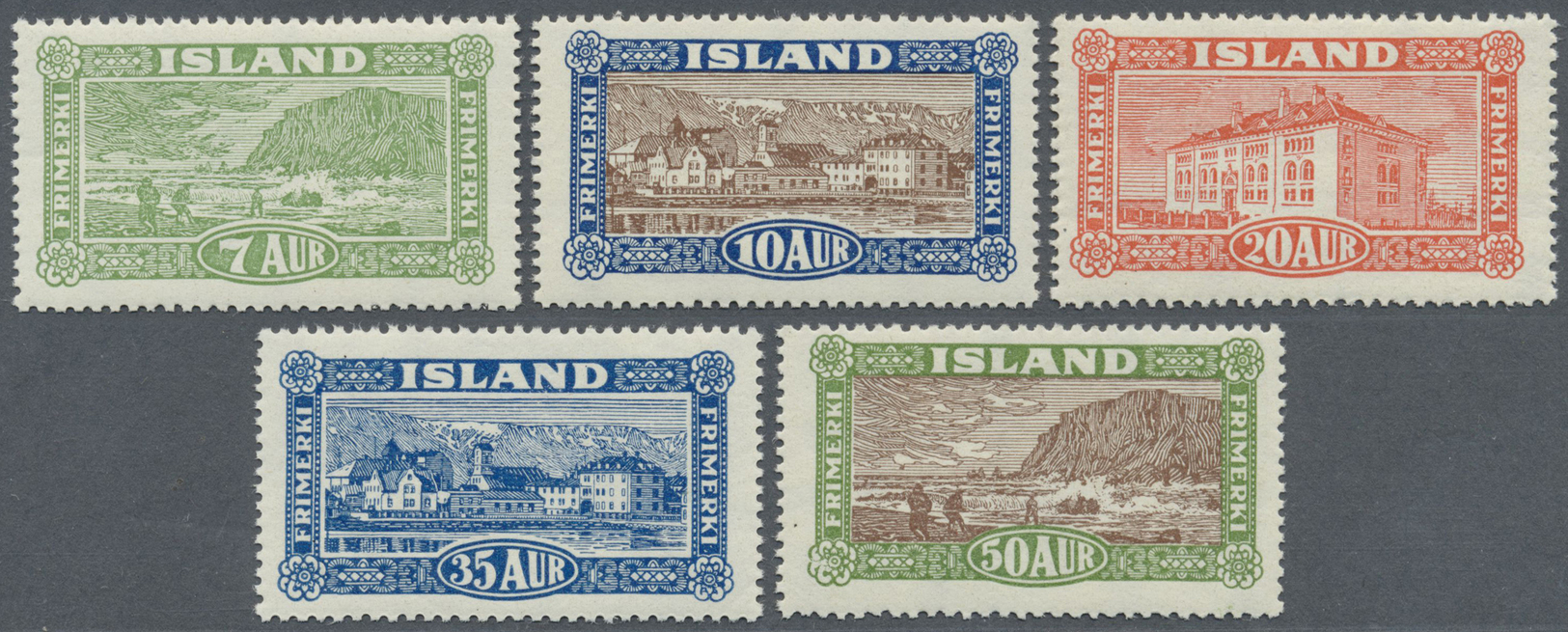 ** Island: 1925, Views Of Iceland, 7a. To 50a., Complete Set Of Five Values, Unmounted Mint, Unsigned (Facit 168/ - Autres & Non Classés