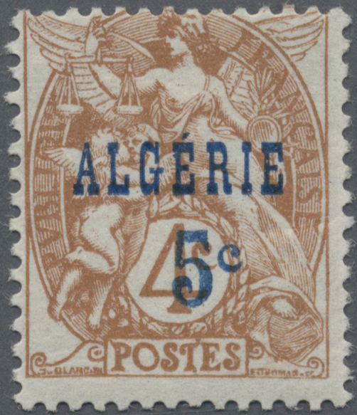 * Algerien: 1927, 5c. On 3c. Brown With BLUE Overprint, Mint O.g., Signed Brun, Certificate Roumet. 1927, Le Timbre D'Al - Algeria (1962-...)