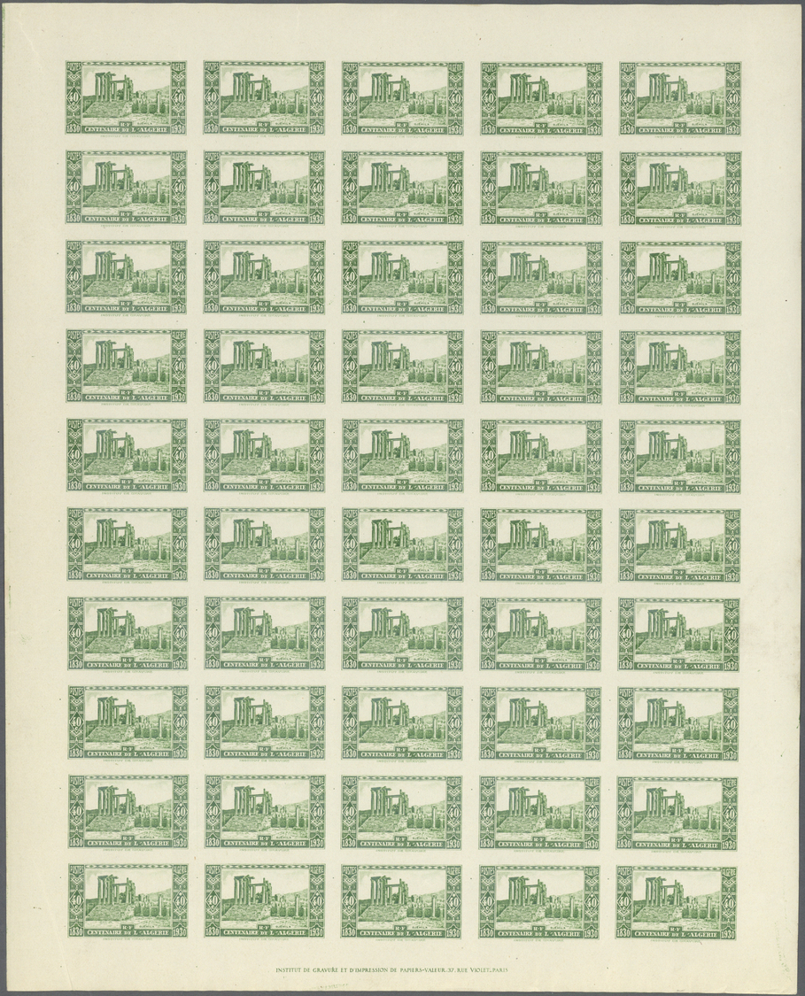 ** Algerien: 1930, 100th Anniversary Of Conquest, 40c. Green, IMPERFORATE Sheet Of 50 Stamps Unmounted Mint (some Natura - Algeria (1962-...)