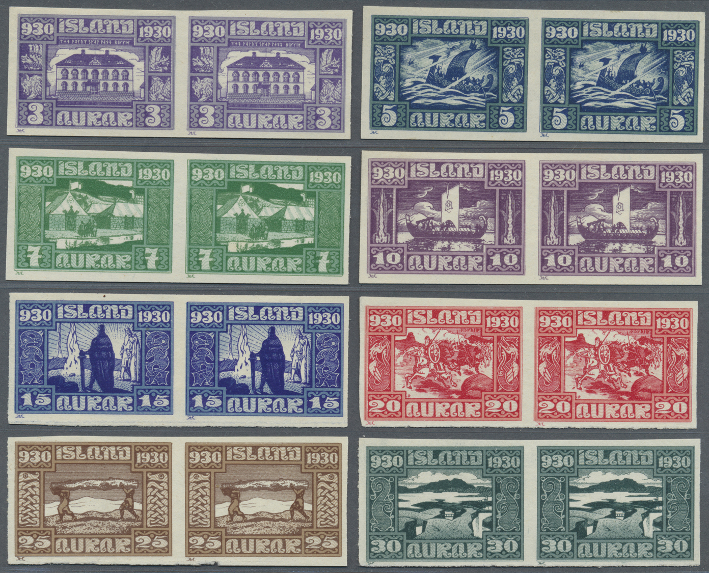 (*) Island: 1930, Allthing, 15 Values, Imperforated Proofs On Ungummed Paper In Horizontal Pairs, Very Fine - Other & Unclassified