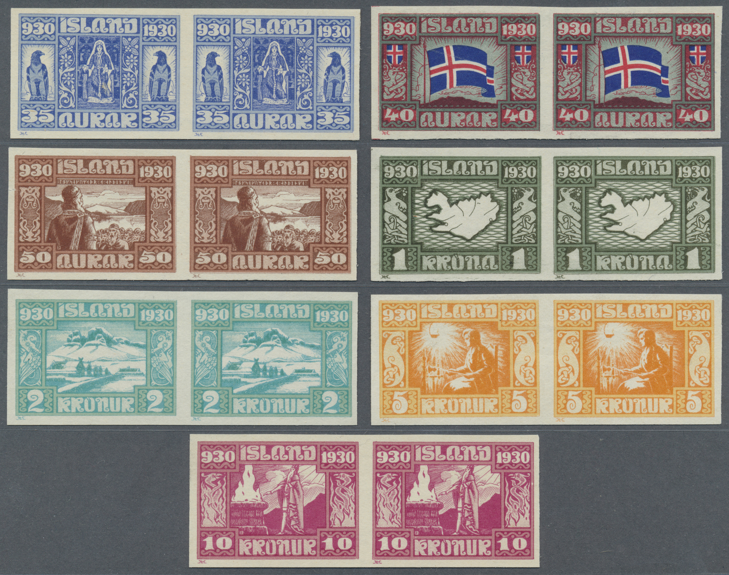 (*) Island: 1930, Allthing, 15 Values, Imperforated Proofs On Ungummed Paper In Horizontal Pairs, Very Fine - Autres & Non Classés