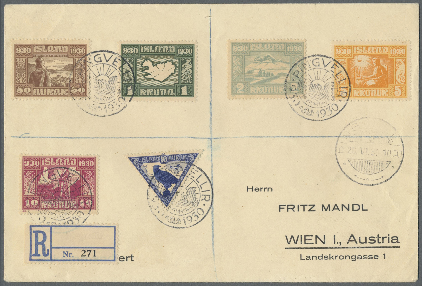 Br Island: 1930, Allthing, All 16 Values On 2 Registered Letters, Mi. For Used 850,- € - Other & Unclassified