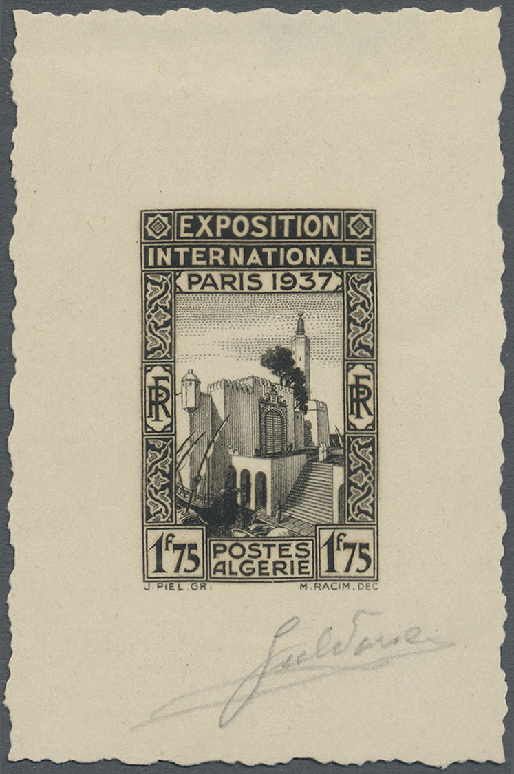 (*) Algerien: 1937, 1.75fr. World Exposition, Epreuve D'artiste In Silghtly Differing Colour, Sized 4,7:7,1 Cm, With Sig - Algeria (1962-...)