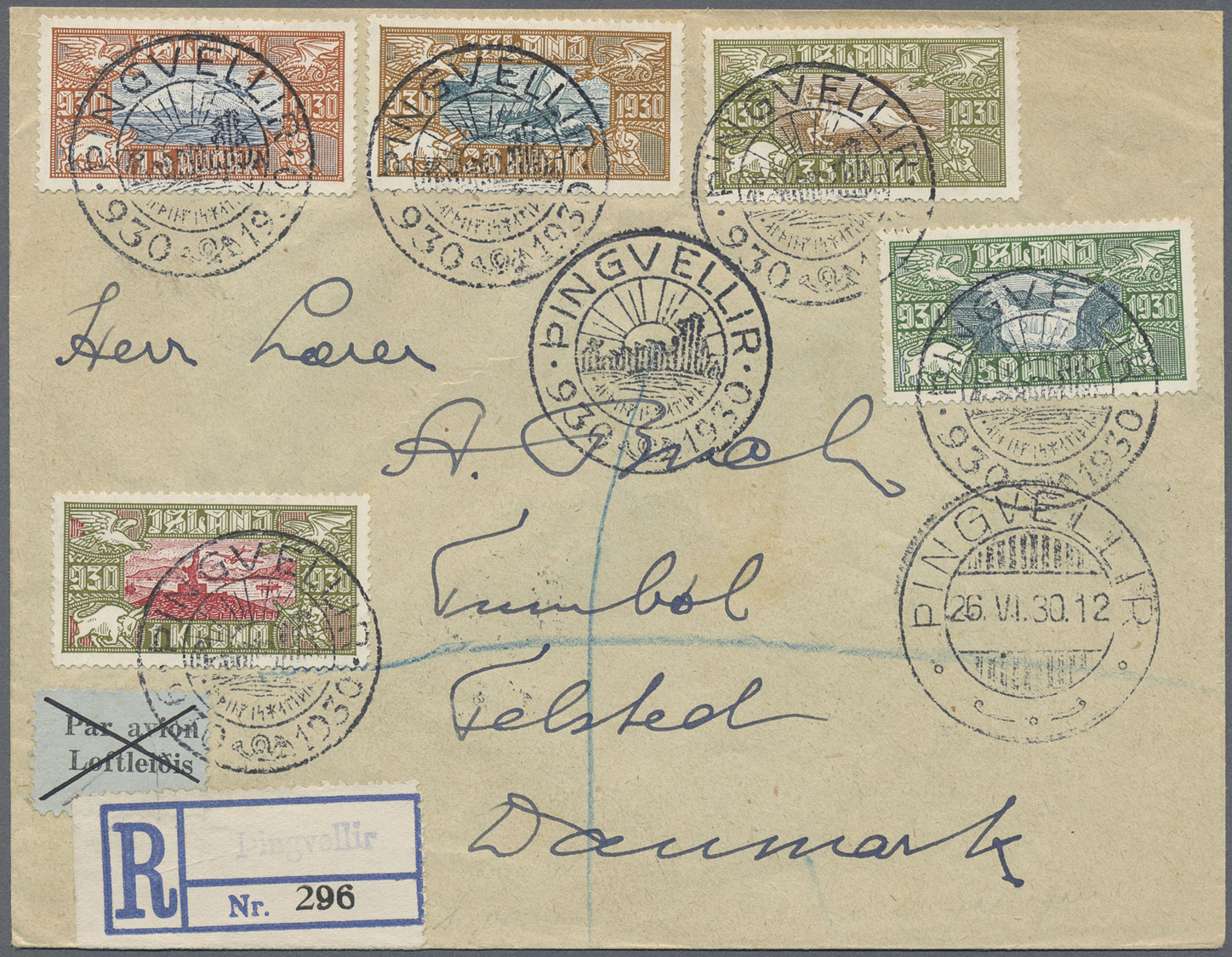 Br Island: 1930, 1000 Year Anniversary Of The Opening Of Allthing. Complete Set On Registered Letter With Special - Other & Unclassified