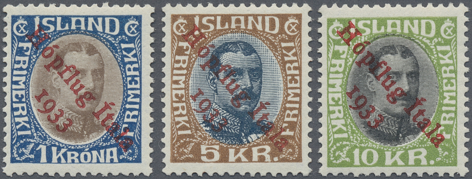 * Island: 1933, 1 Kr. Bis 10 Kr. „Hopflug Itala 1933" Ungebraucht Mit Orginalgummi Und Falzrest, Rs. Bleistiftsi - Autres & Non Classés
