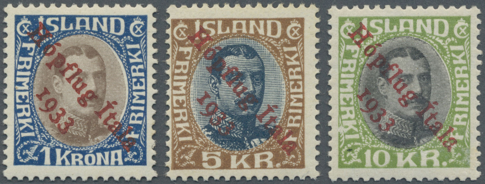 * Island: 1933, 1 Kr. Bis 10 Kr. „Hopflug Itala 1933" Ungebraucht Mit Orginalgummi Und Falzrest Bzw. Entfalzt, R - Autres & Non Classés