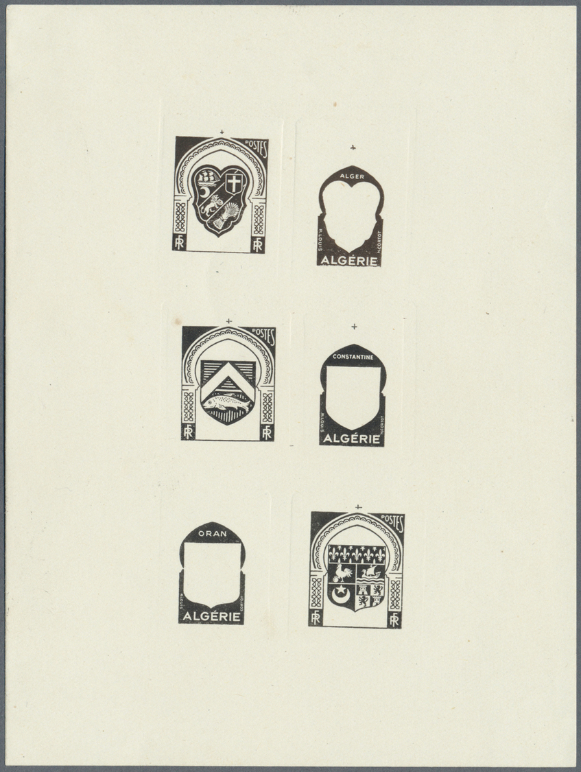 Algerien: 1947/49, Freimarken Wappen Algerischer Städte, 3 Ungezähnte Werte Als Außergewöhnlicher Schwarzdruck Der Unter - Algeria (1962-...)