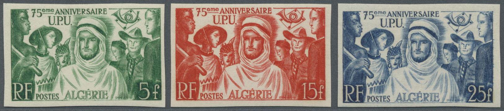 * Algerien: 1949, 75th Anniversary Of United Postal Union (UPU) Complete IMPERFORATE Set, Mint Lightly Hinged - Algeria (1962-...)