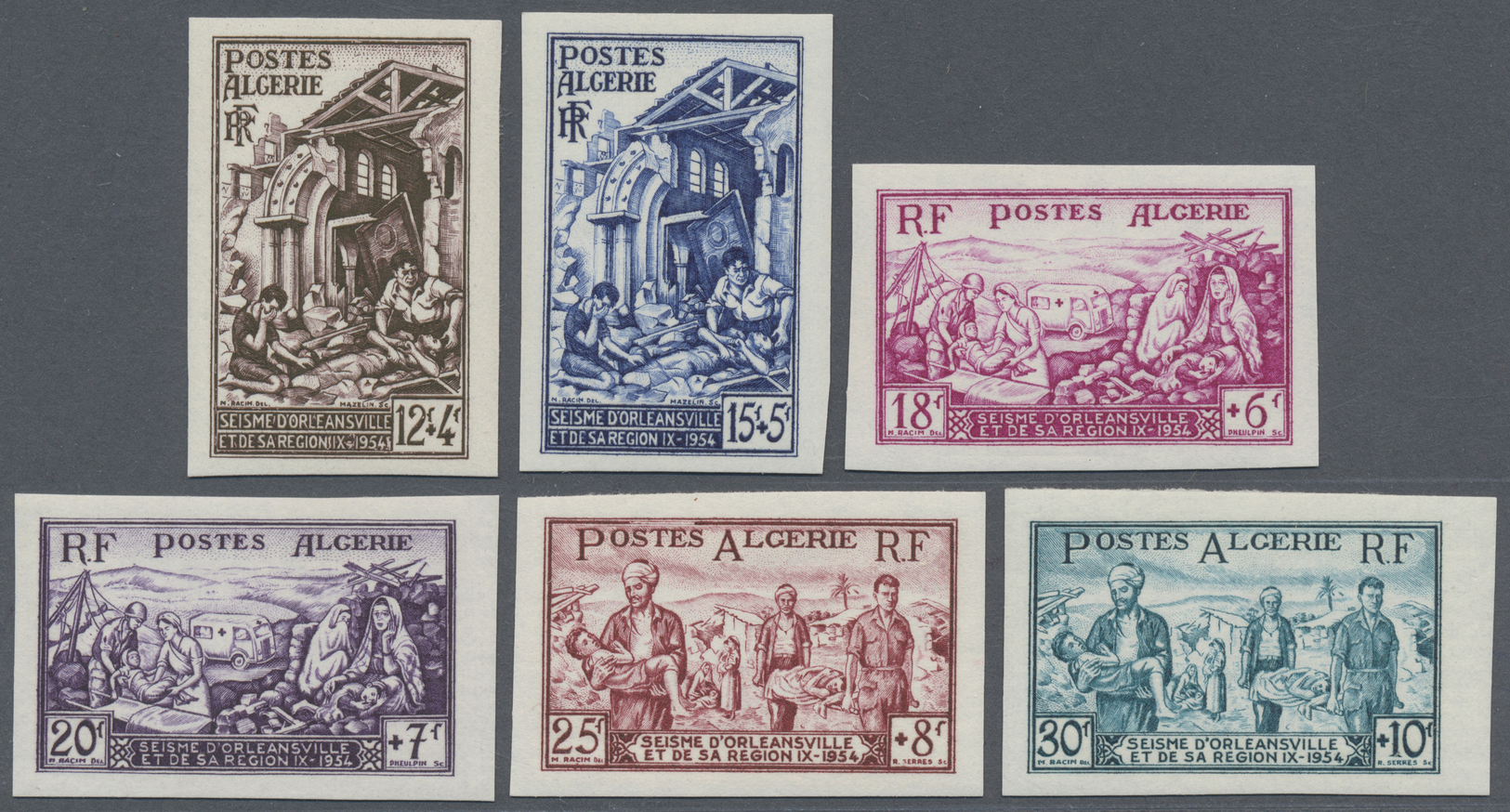 * Algerien: 1954, Earthquake Of Orleansville (Ech Cheliff) Complete IMPERFORATE Set, Mint Lightly Hinged And Scarce - Algeria (1962-...)