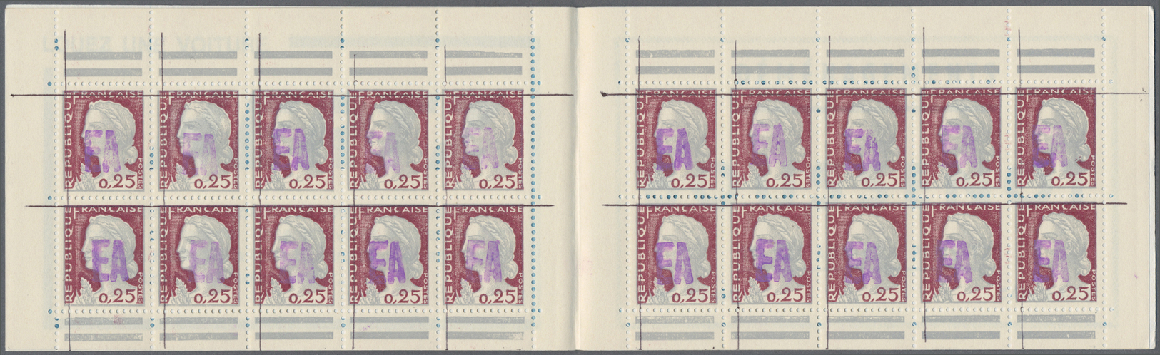 ** Algerien: 1962. Booklet (S. 15-62) Containing 20 Stamps 0.25fr Marianne De Decaris. Each Stamp With Purple "EA"-overp - Algérie (1962-...)