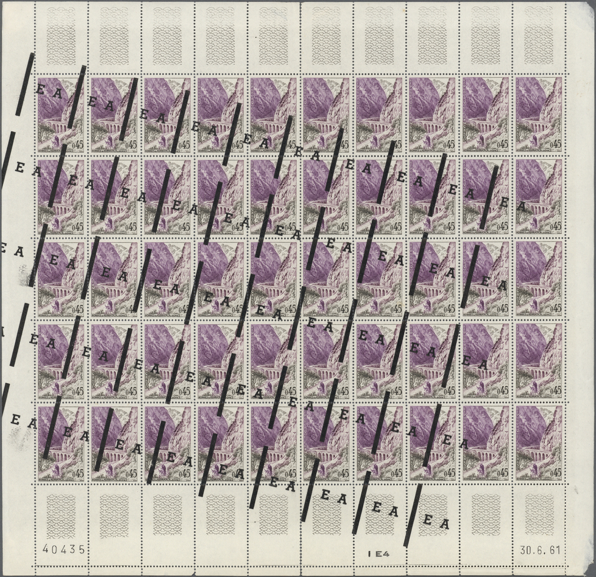 ** Algerien: 1962, Algier, Complete Sheet Of 50 Stamps With Diagonally Shifted Overprint. 1962. Alger. Surcharge Typo. F - Algeria (1962-...)