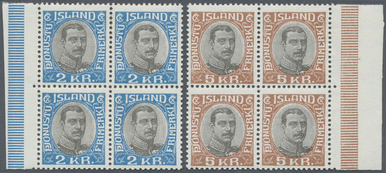 ** Island - Dienstmarken: 1920/1930, Christian, 3a. To 5kr., Set Of Ten Values As Blocks Of Four, Unmounted Mint - Service