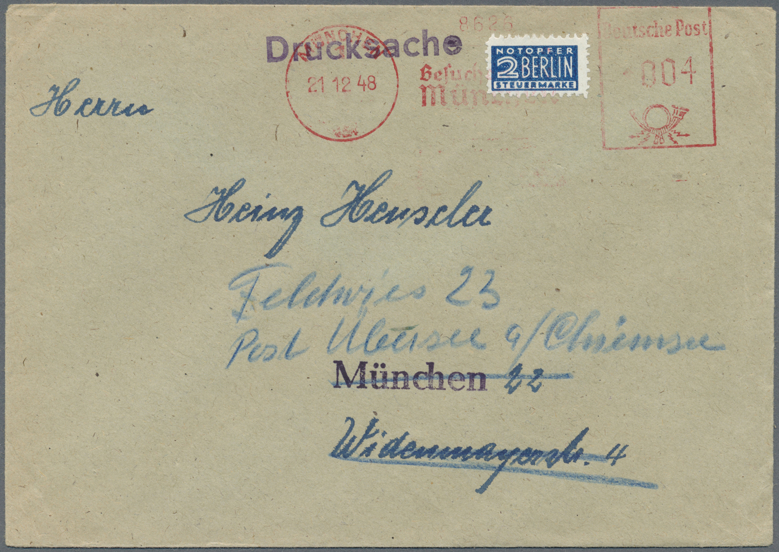 Br Bizone - Zwangszuschlagsmarken: 1948, Privatzähnung L 11 1/2 Der Stadtverwaltung München (Harlos 1 G - Altri & Non Classificati