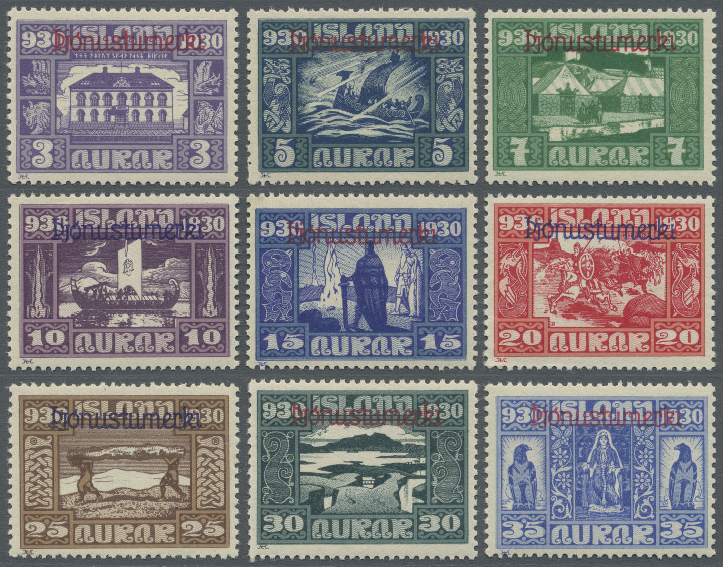**/* Island - Dienstmarken: 1930, Freimarken 1.000 Jahre Allthing Mit Aufdruck 'pjónustumerki' Kompl. Satz (ohne Fl - Officials