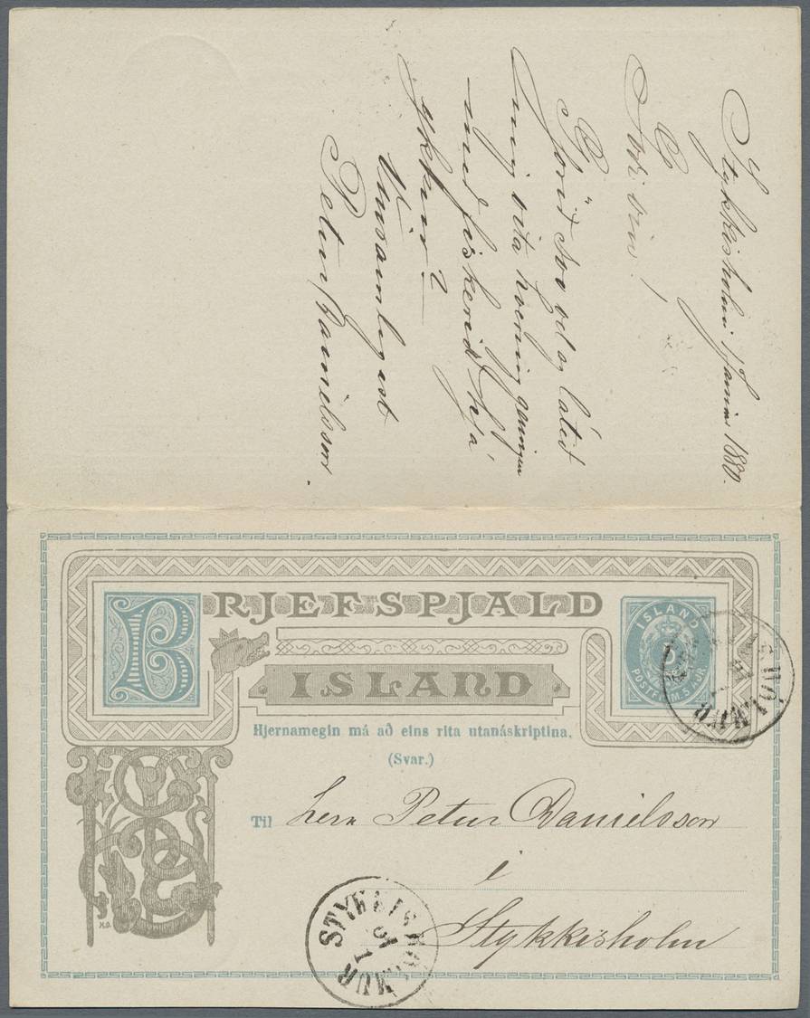 GA Island - Ganzsachen: 1880, 1. Jan.:  Unseperated Postal Stationery Double Card, Both Parts Commercially Used. - Entiers Postaux