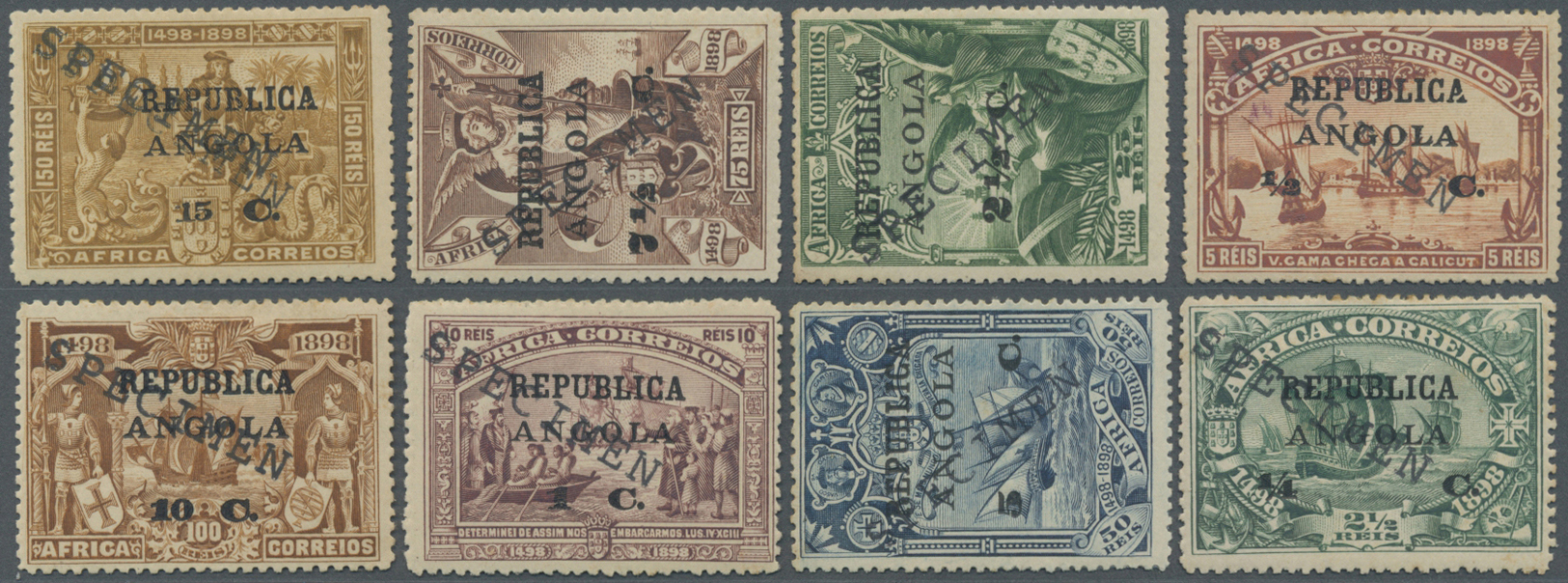 * Angola: 1898. Vasco De Gama Mint Set Of Eight Overprinted For 'Republica Angola' Set Of Eight 'Specimen’. Very Rare. - Angola