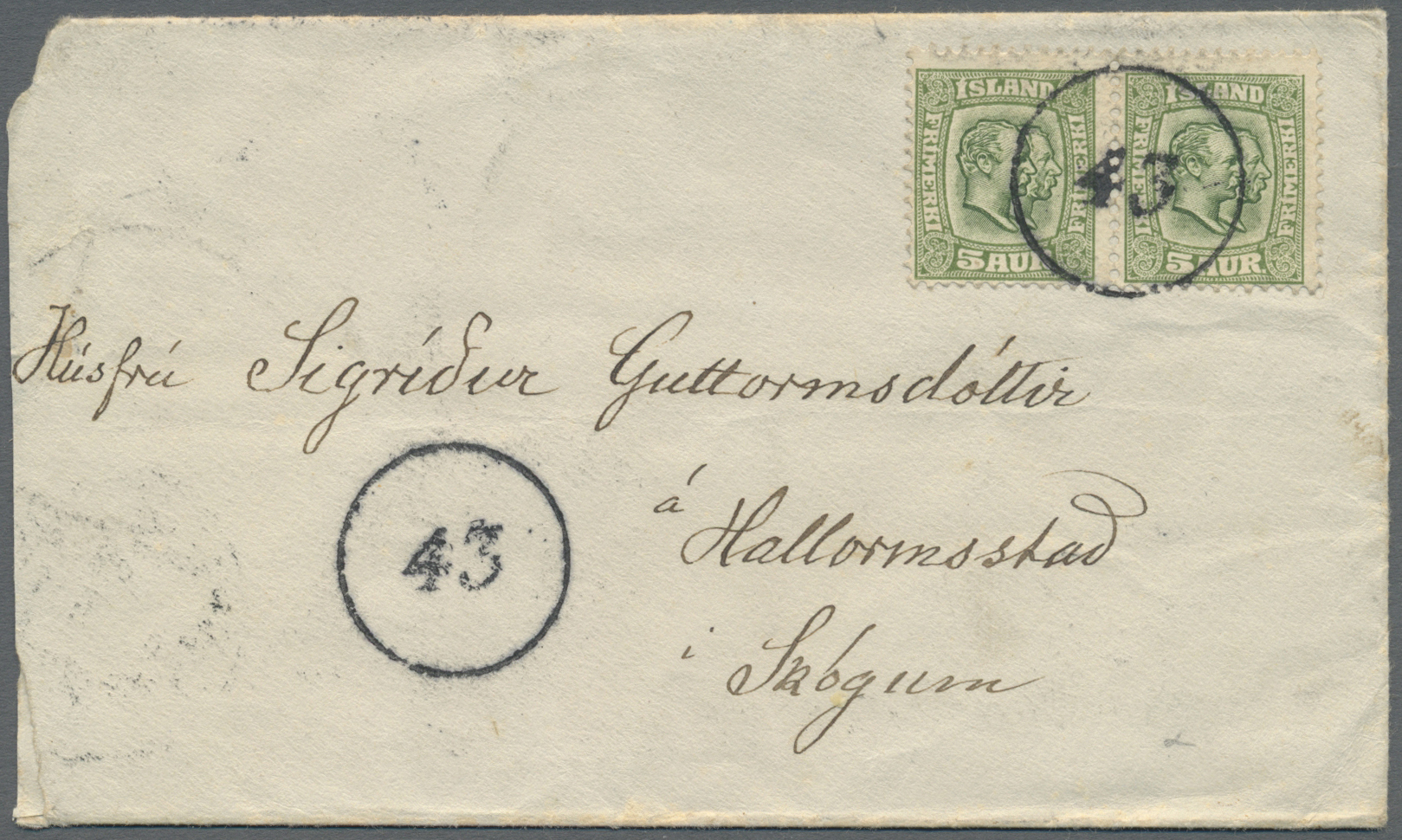 Br Island - Stempel: 1911, Couvert (links Leicht Verkürzt) Mit Paar 1907, 5 Aur. Grün Gestempelt Mit Einkreis-Nr. - Other & Unclassified