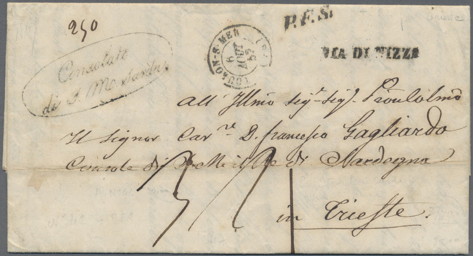 Br Italien - Vorphilatelie: 1847: Toulon Sur Mer To Trieste. Complete Folded Letter With Double Circle "TOULON-S- - ...-1850 Préphilatélie