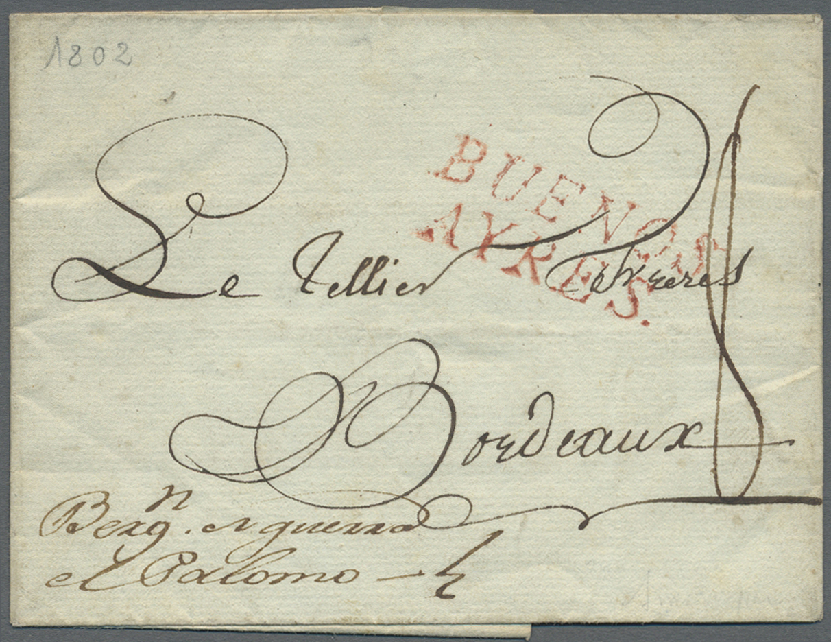 Br Argentinien - Vorphilatelie: 1802. Stampless Envelope Addressed To France Cancelled By 'Buenos/Ayres' Hand-stamp In R - Prephilately