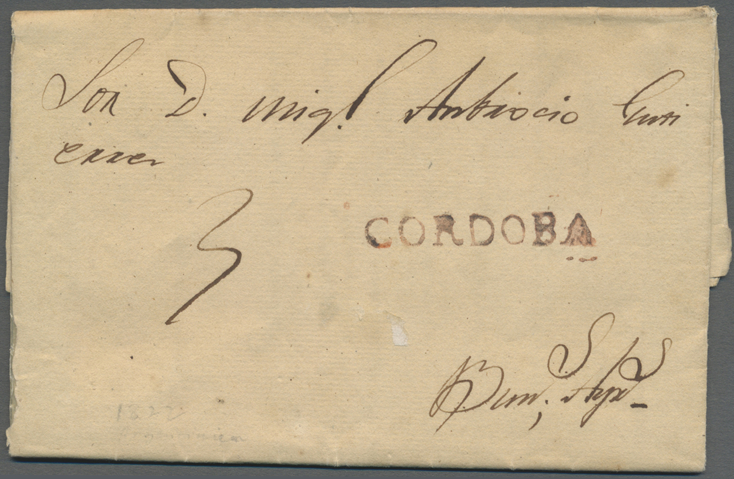 Br Argentinien - Vorphilatelie: 1822 (8.6.), Pre-philatelic Folded Entire With Red Single-line 'CORDOBA' Hs. And Ms. Tax - Prephilately