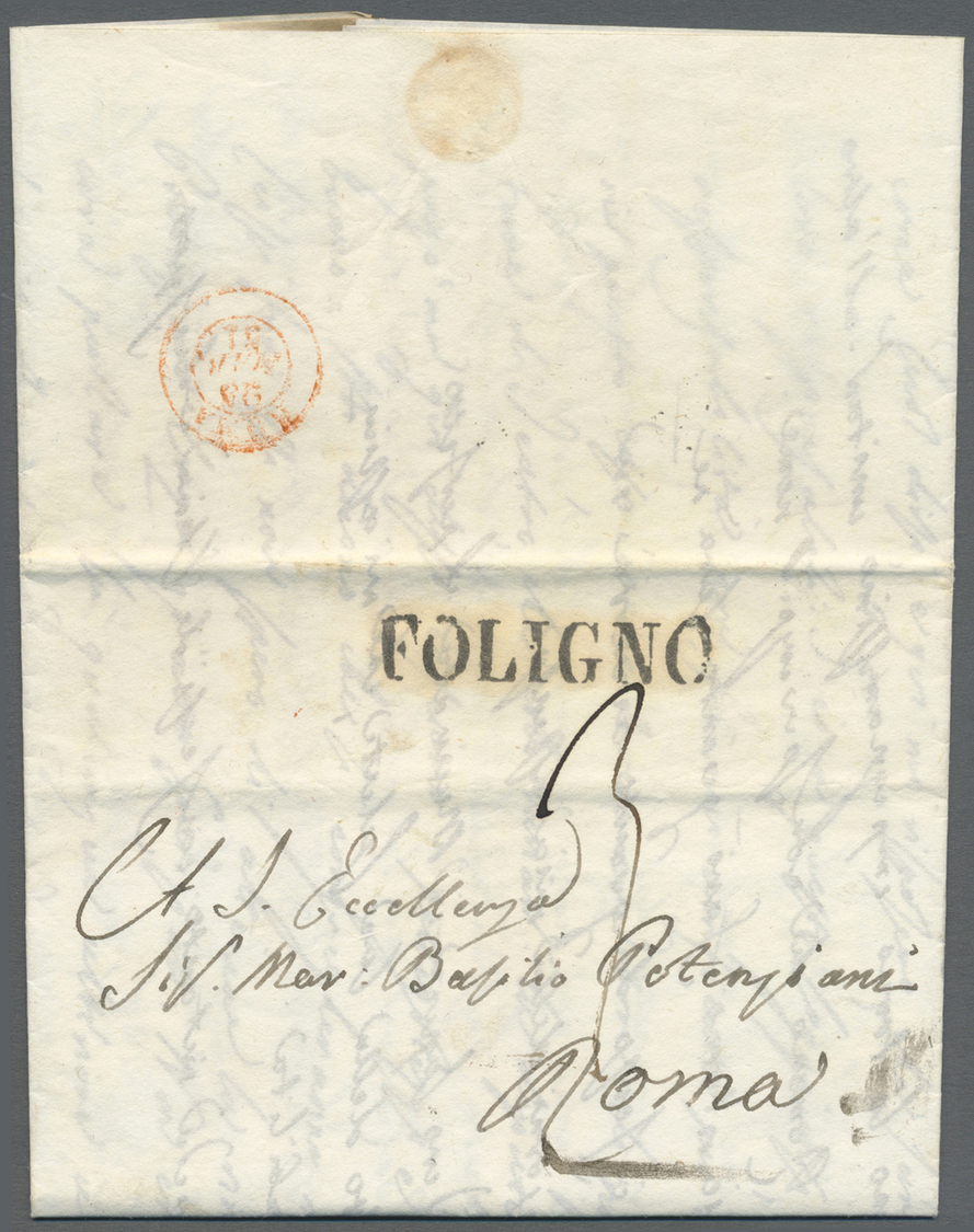 Br Italien - Vorphilatelie: 1851, "FOLIGNO" L1 On Two Complete, Taxed Letters To Rome, Both With Red C2 Arrival M - ...-1850 Préphilatélie