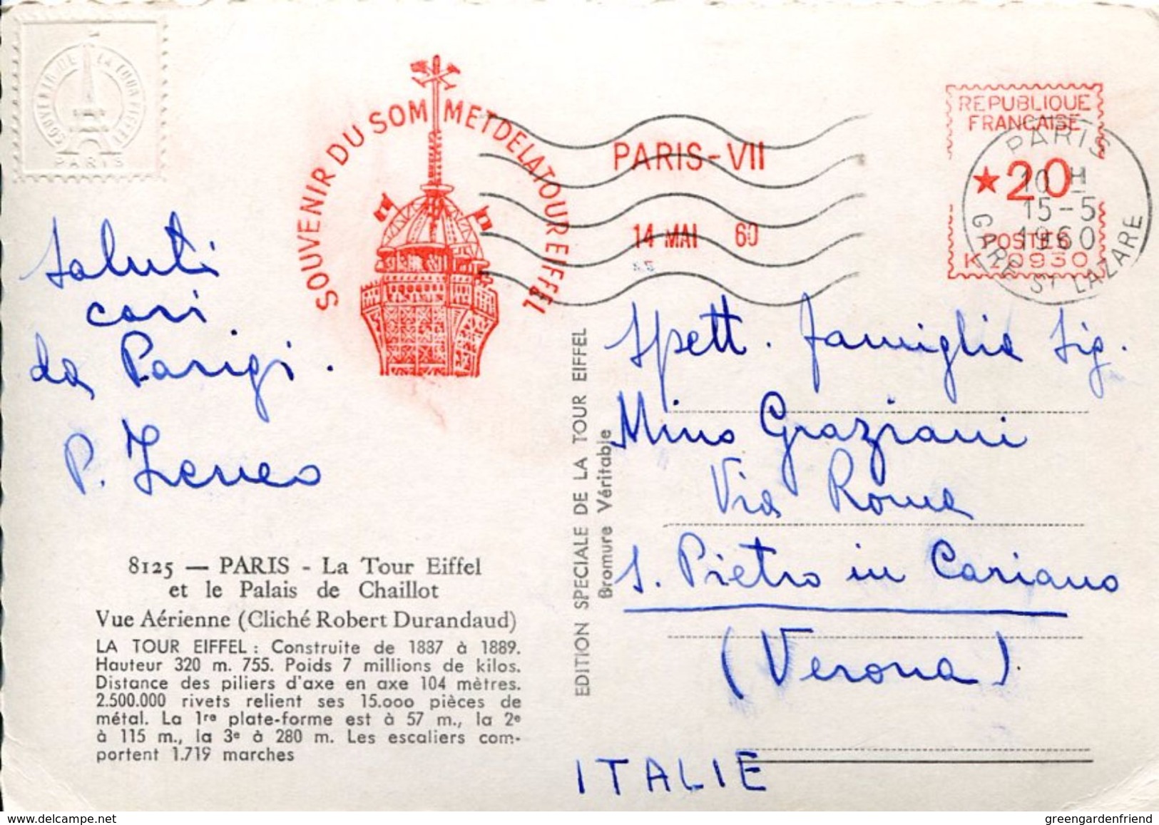 25765 FRANCE,red Meter/freistempel/ema/ 1960 Paris  Souvenir Du Sommet De La Tour Eiffel, Circulè - EMA (Empreintes Machines à Affranchir)