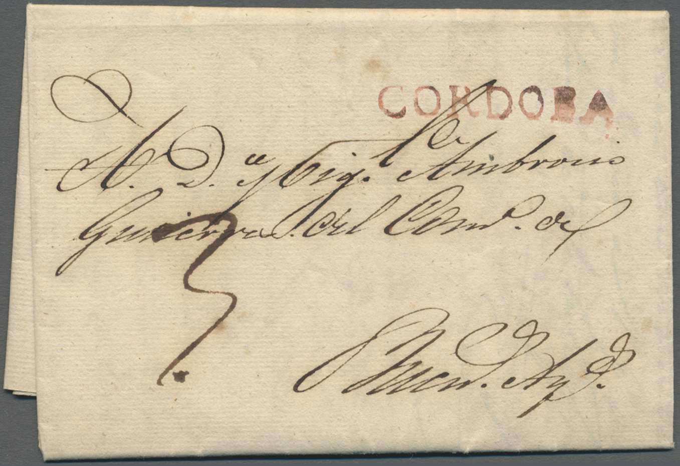 Br Argentinien - Vorphilatelie: 1822, Pre-philatelic Folded Entire With Red Single-line 'CORDOBA' Hs. And Ms. Taxe '3' A - Préphilatélie