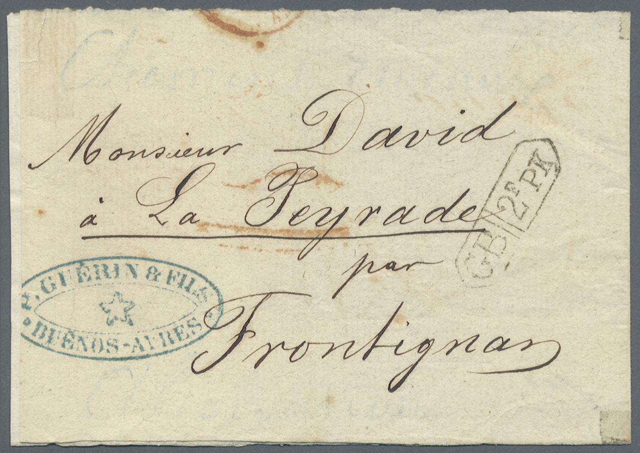 Br Argentinien: 1866. Stampless Envelope (opened On Three Sides) To France From 'Guerin & Fils, Buenos Ayres' Cancelled  - Other & Unclassified