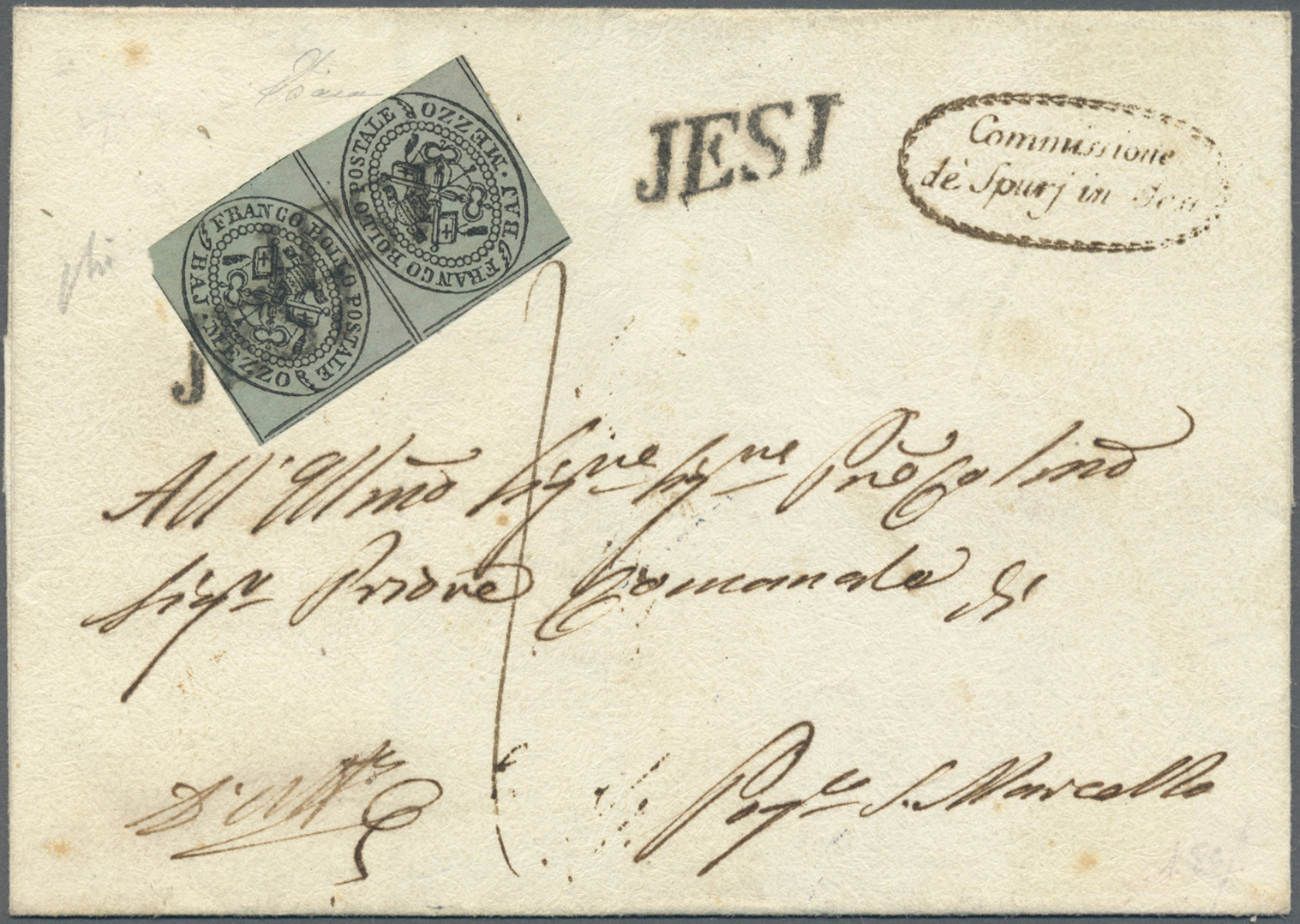 Br Italien - Altitalienische Staaten: Kirchenstaat: 1852, 1/2 Baj. Black On Grey Tete-beche Pair (one Stamp Corne - Papal States